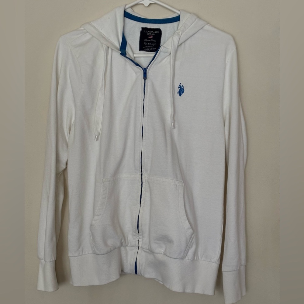 U.S. Polo Assn.Women’s Cream Hoodie with Blue Emblem